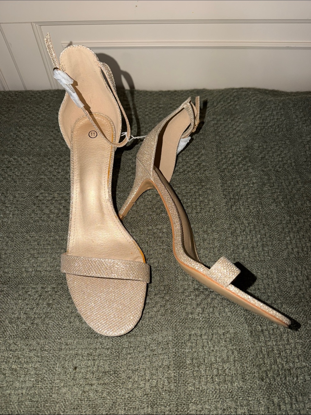 Glam Nude Glitter Ankle-Strap Stiletto Heels